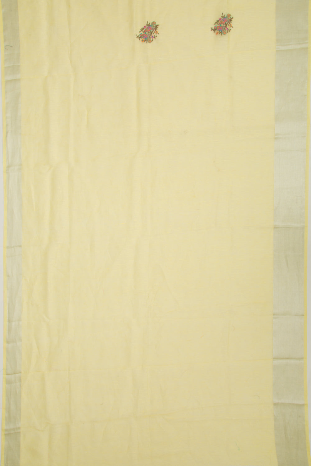 Linen Floral Embroidery Yellow Saree