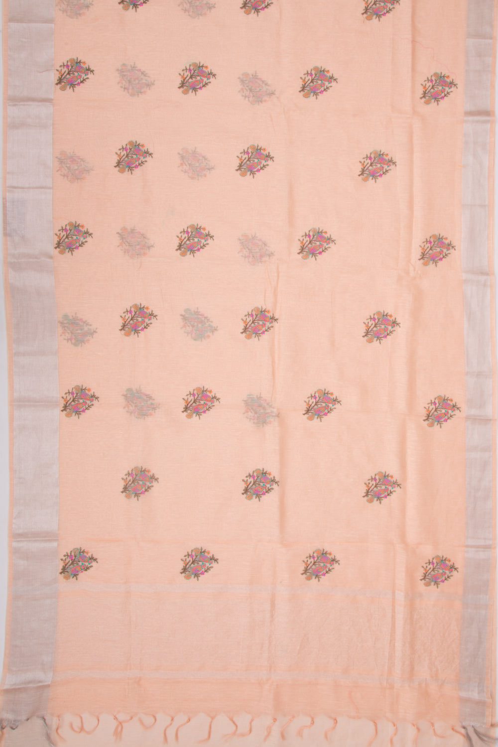 Linen Floral Embroidery Pastel Orange Saree