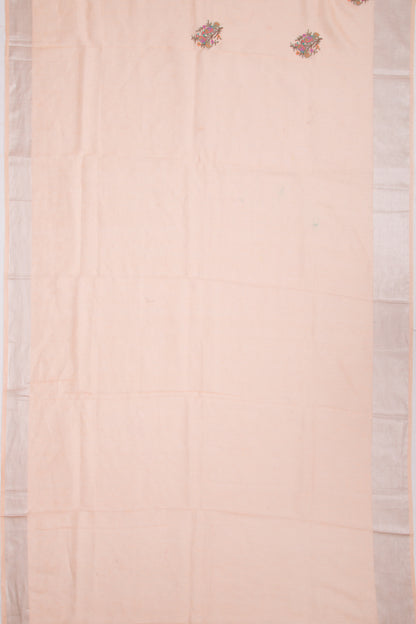 Linen Floral Embroidery Pastel Orange Saree