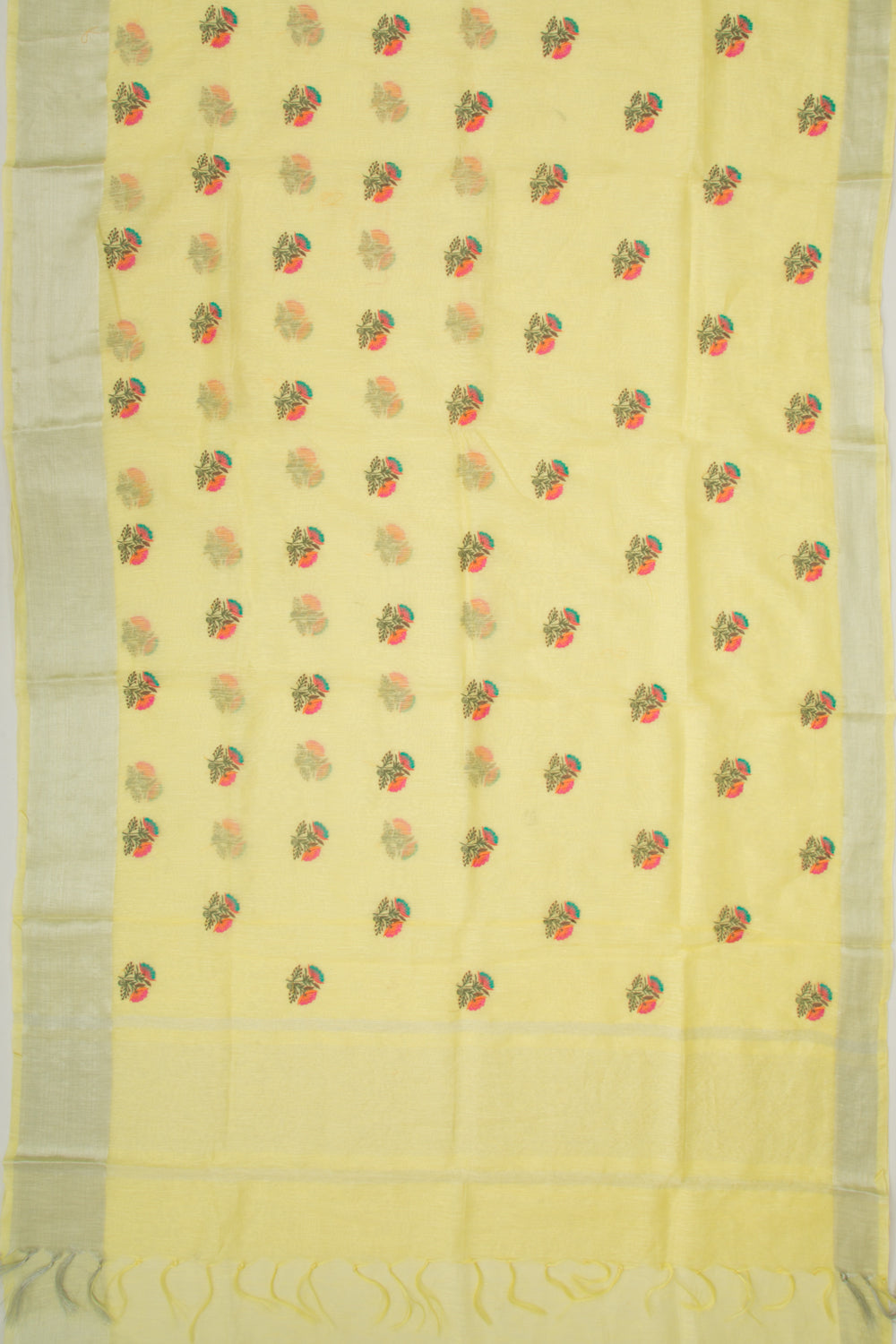 Linen Floral Embroidery Yellow Saree