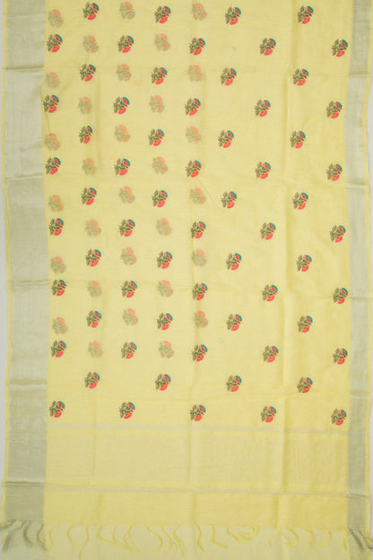 Linen Floral Embroidery Yellow Saree