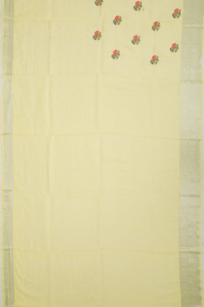 Linen Floral Embroidery Yellow Saree