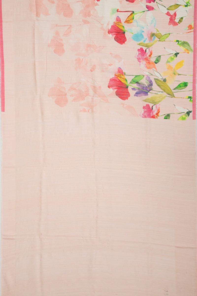 Linen Floral Printed Pink Saree