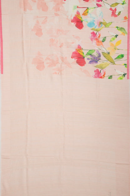Linen Floral Printed Pink Saree