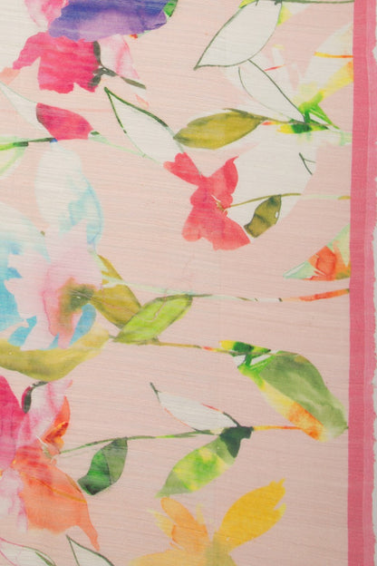 Linen Floral Printed Pink Saree