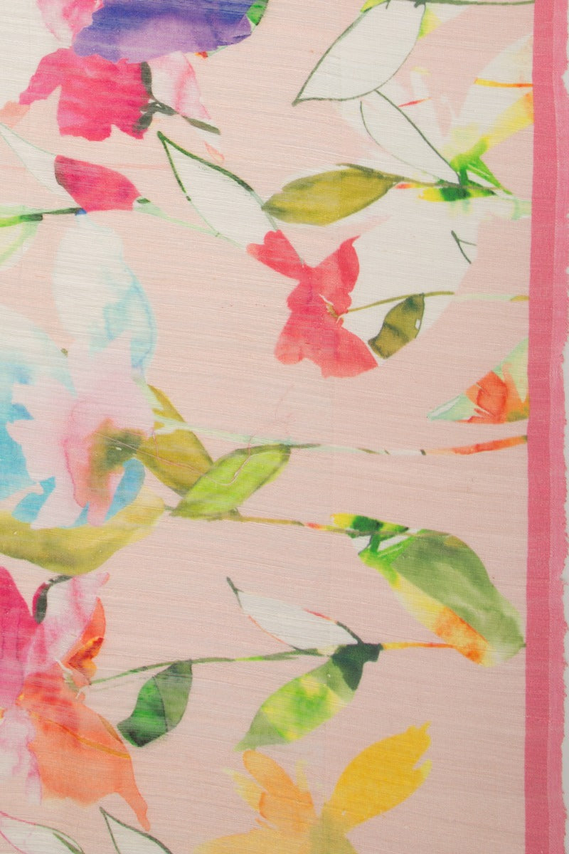 Linen Floral Printed Pink Saree
