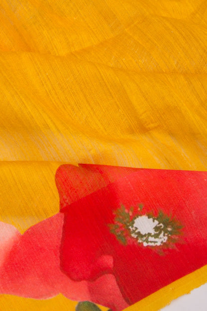 Linen Floral Printed Mustard Yellow Saree
