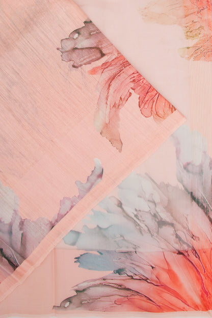 Matka Silk Floral Printed Peach Saree