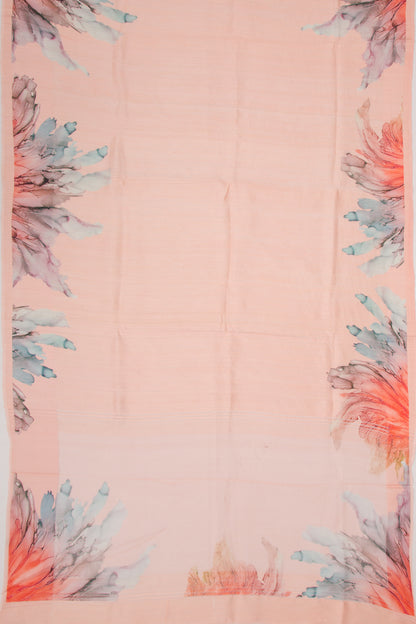Matka Silk Floral Printed Peach Saree