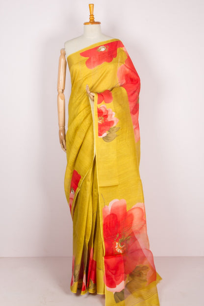 Matka Silk Floral Printed Mehendi Green Saree