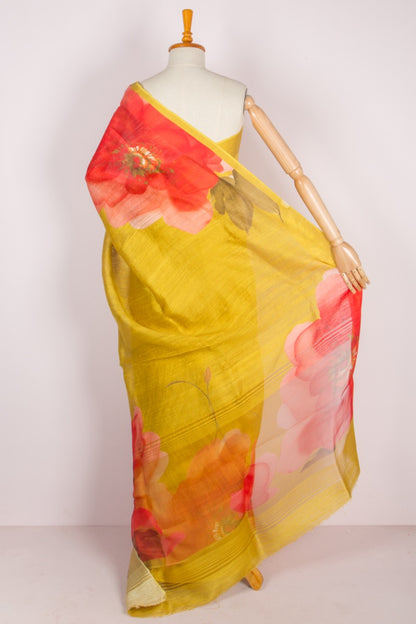 Matka Silk Floral Printed Mehendi Green Saree