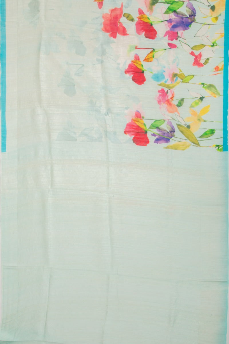 Linen Floral Printed Blue Saree