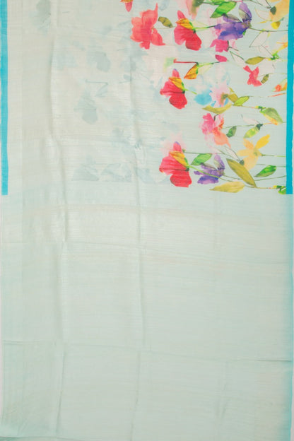 Linen Floral Printed Blue Saree