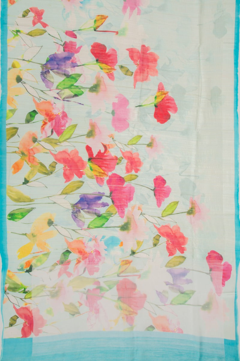 Linen Floral Printed Blue Saree