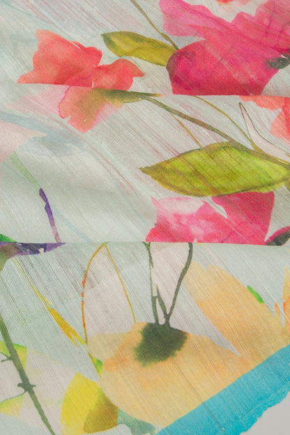 Linen Floral Printed Blue Saree