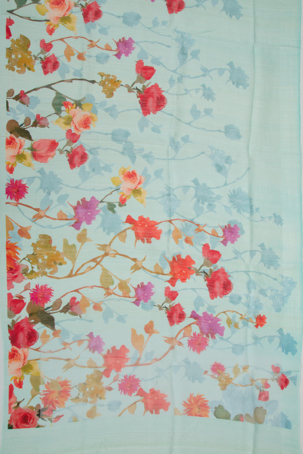 Matka Silk Floral Printed Sky Blue Saree