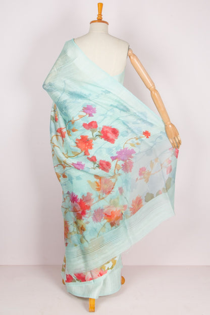 Matka Silk Floral Printed Sky Blue Saree