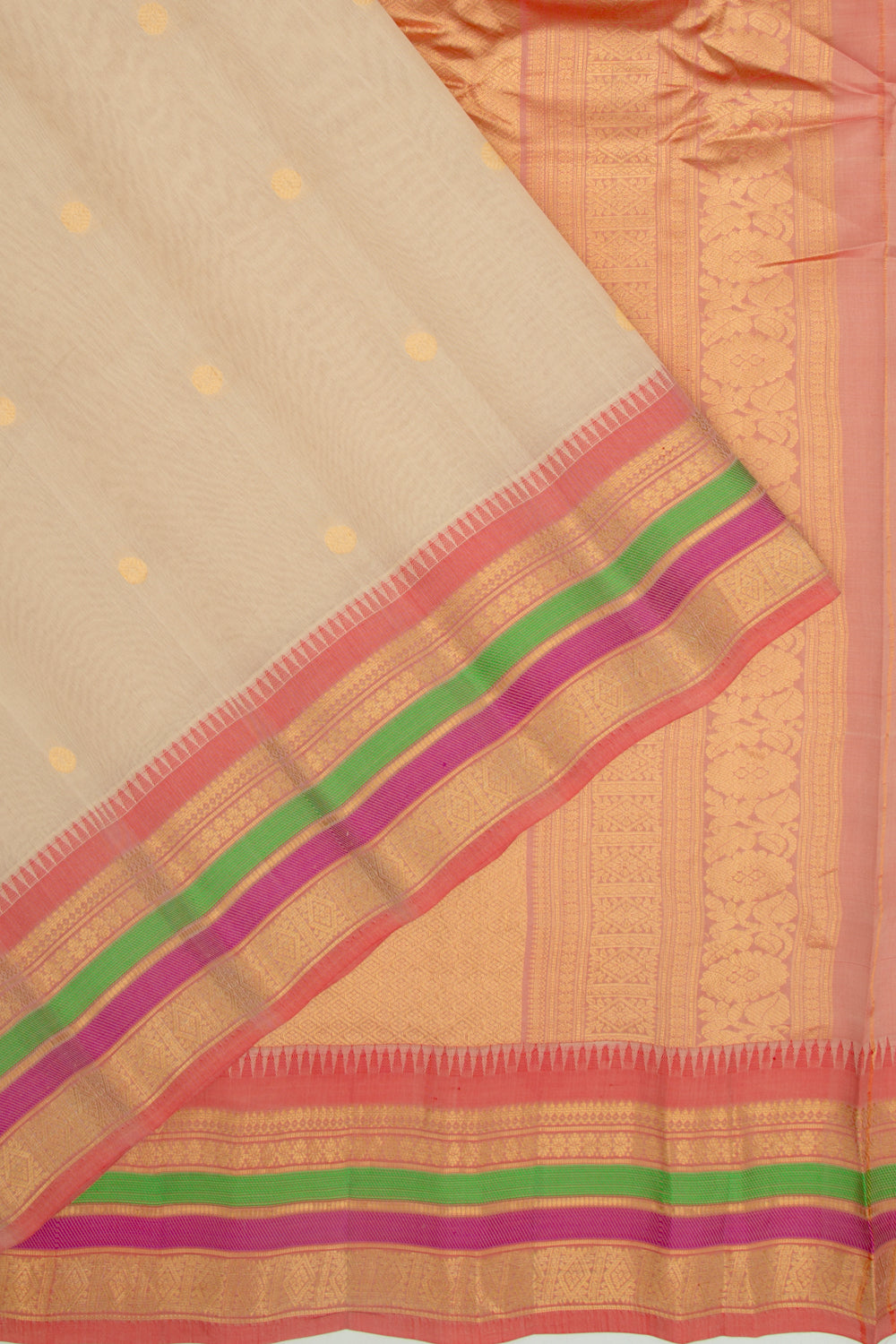 Gadwal Cotton Silk Butta Cream Saree