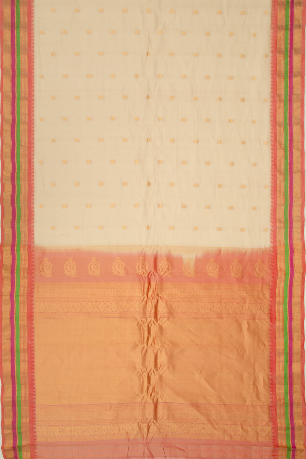 Gadwal Cotton Silk Butta Cream Saree