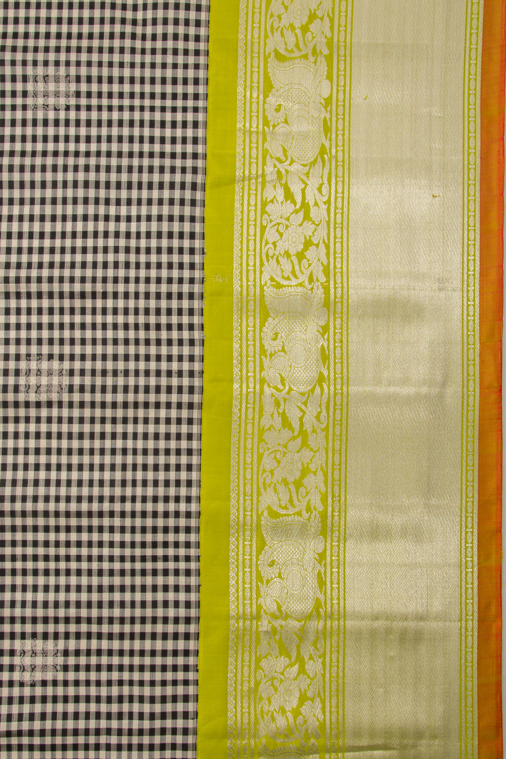 Gadwal Silk Checks And Butta White And Black Saree