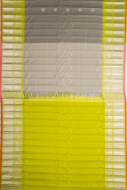 Gadwal Silk Checks And Butta White And Black Saree