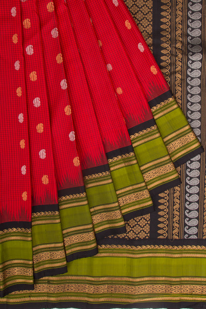 Gadwal Silk Checks And Butta Red Saree