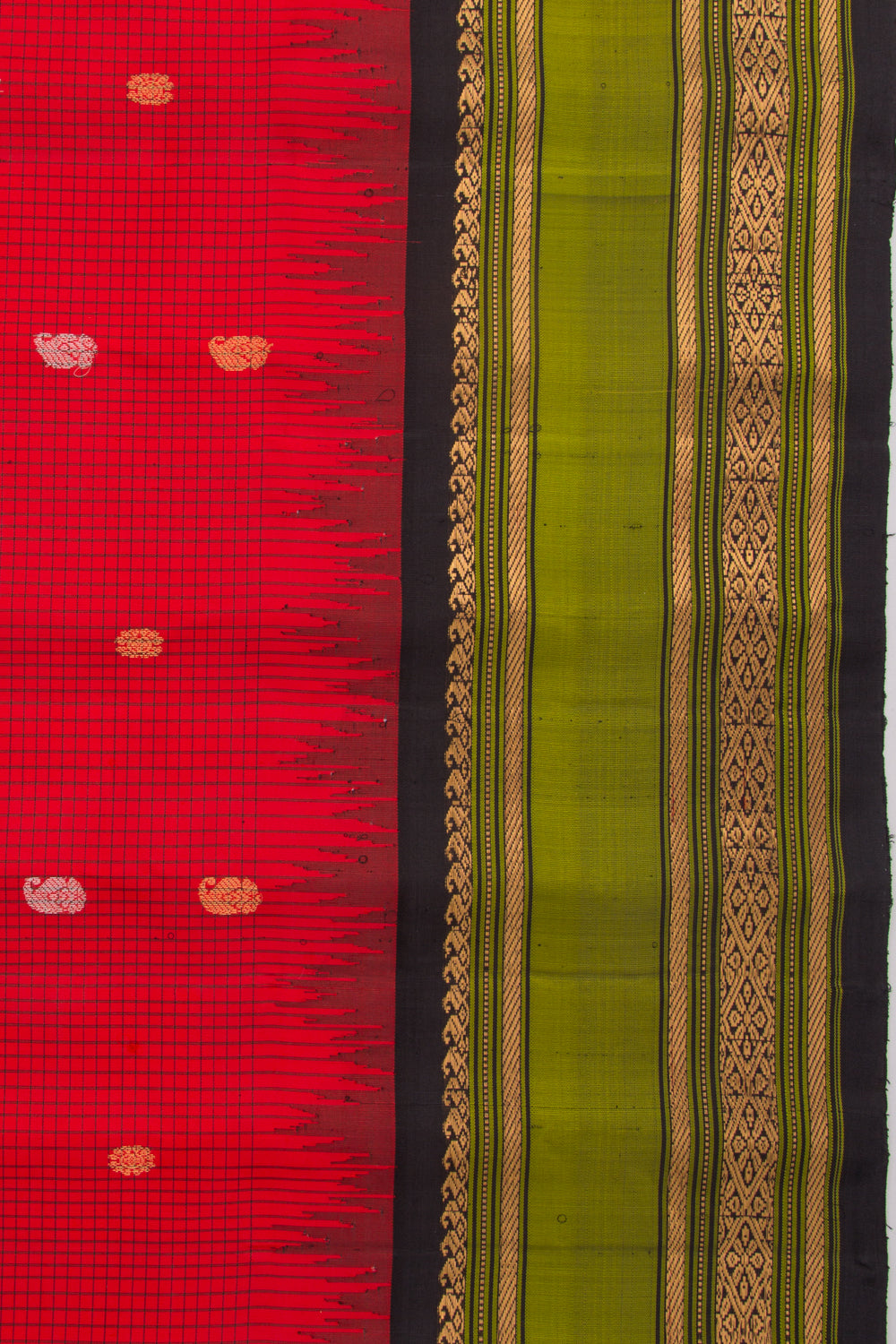Gadwal Silk Checks And Butta Red Saree