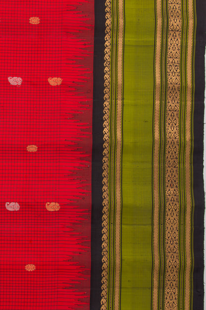 Gadwal Silk Checks And Butta Red Saree