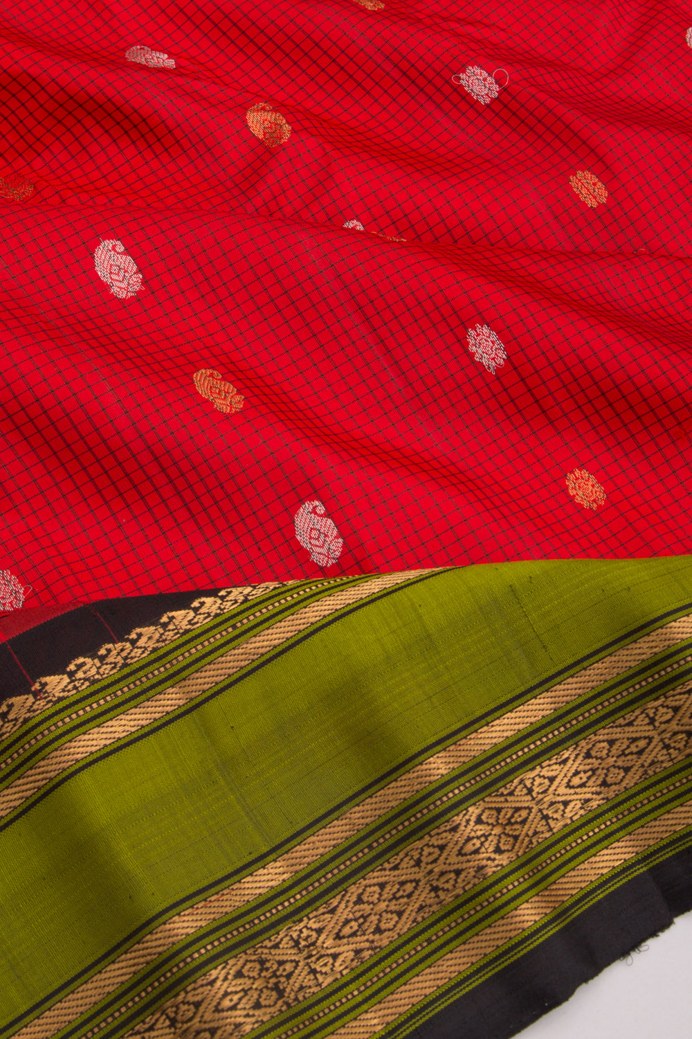Gadwal Silk Checks And Butta Red Saree