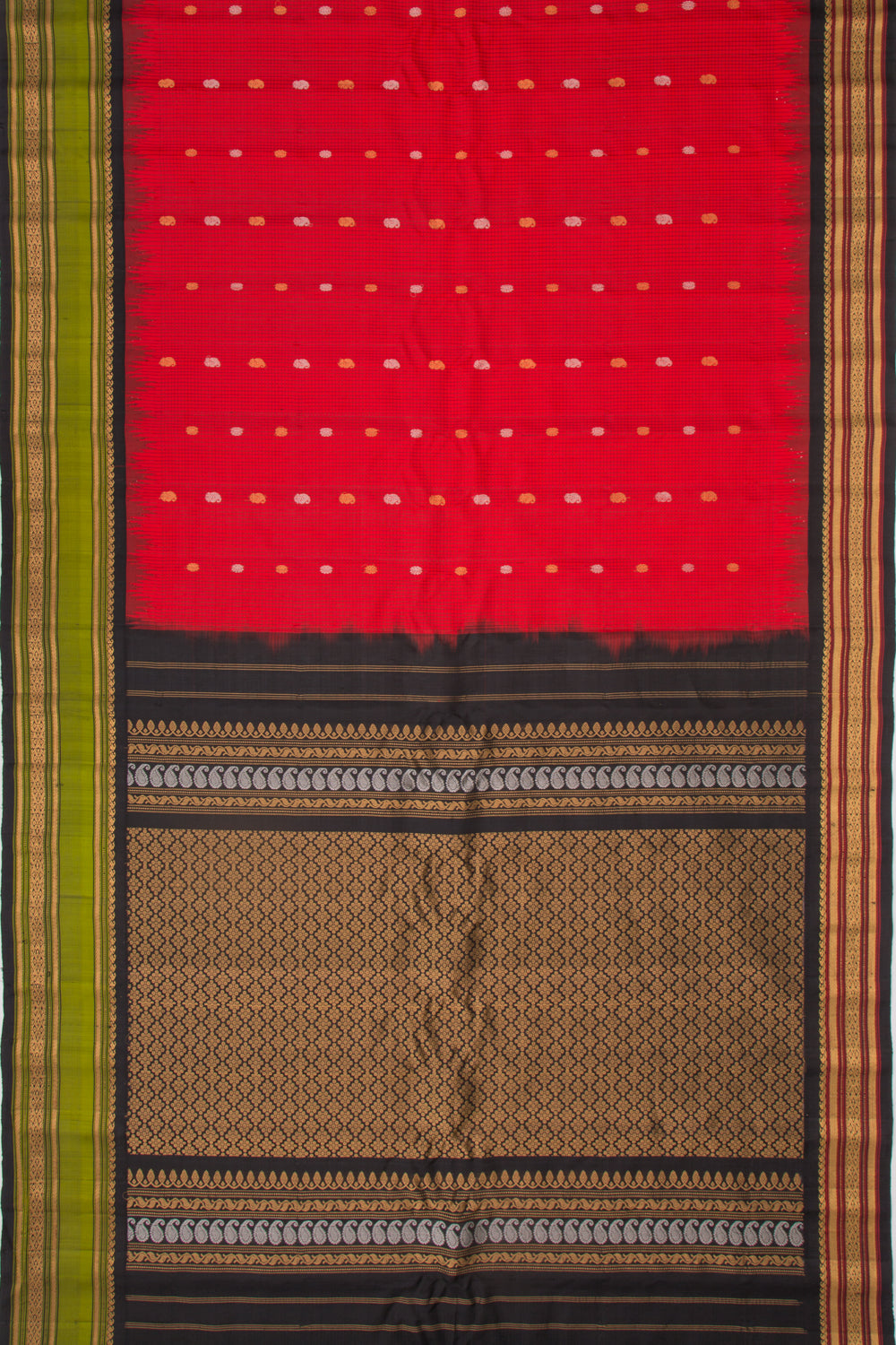 Gadwal Silk Checks And Butta Red Saree