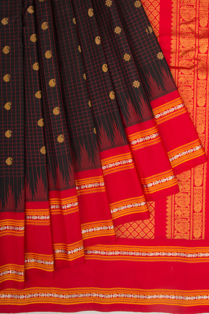 Gadwal Silk Checks And Butta Black Saree