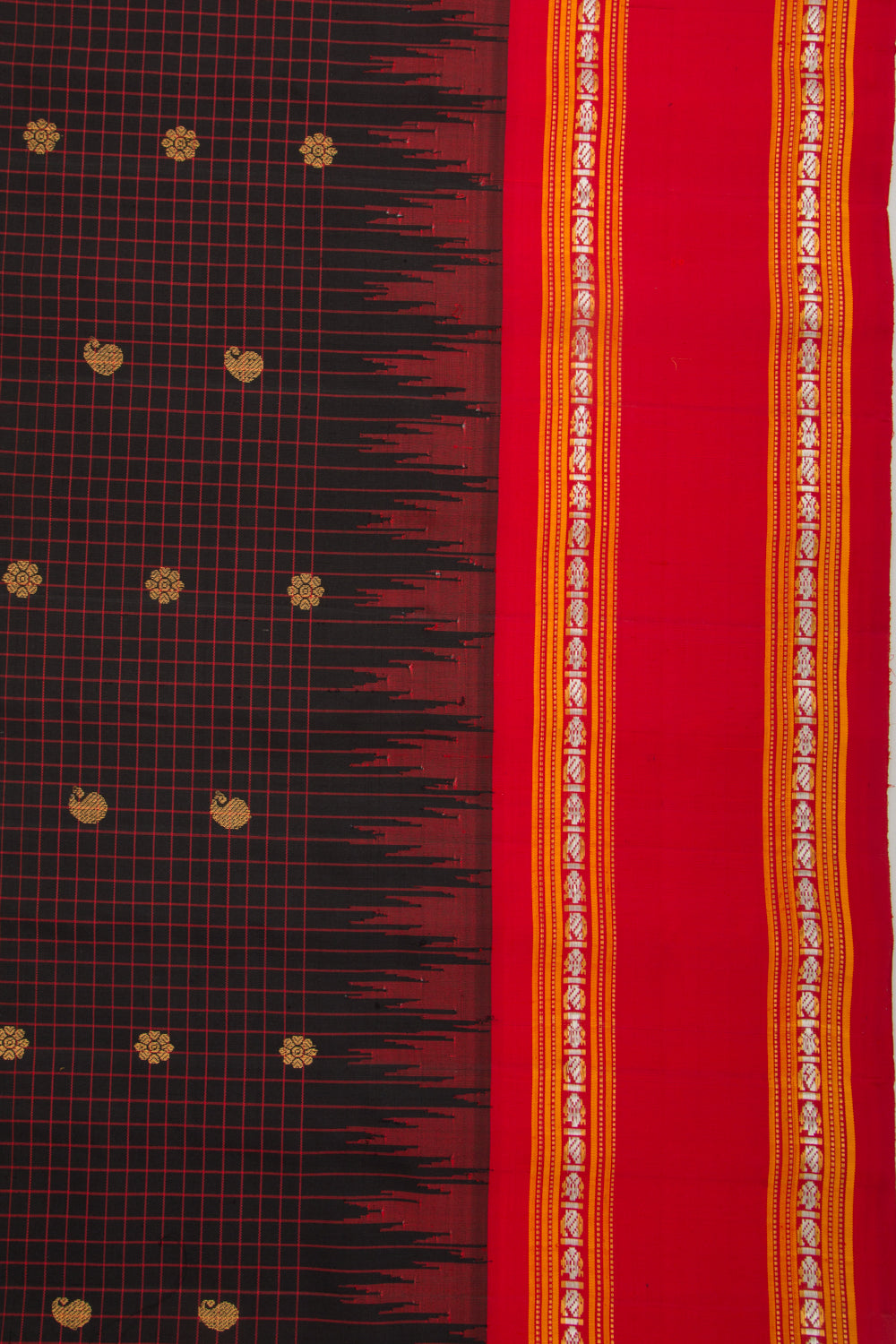 Gadwal Silk Checks And Butta Black Saree