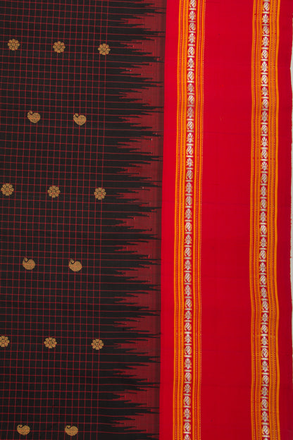 Gadwal Silk Checks And Butta Black Saree