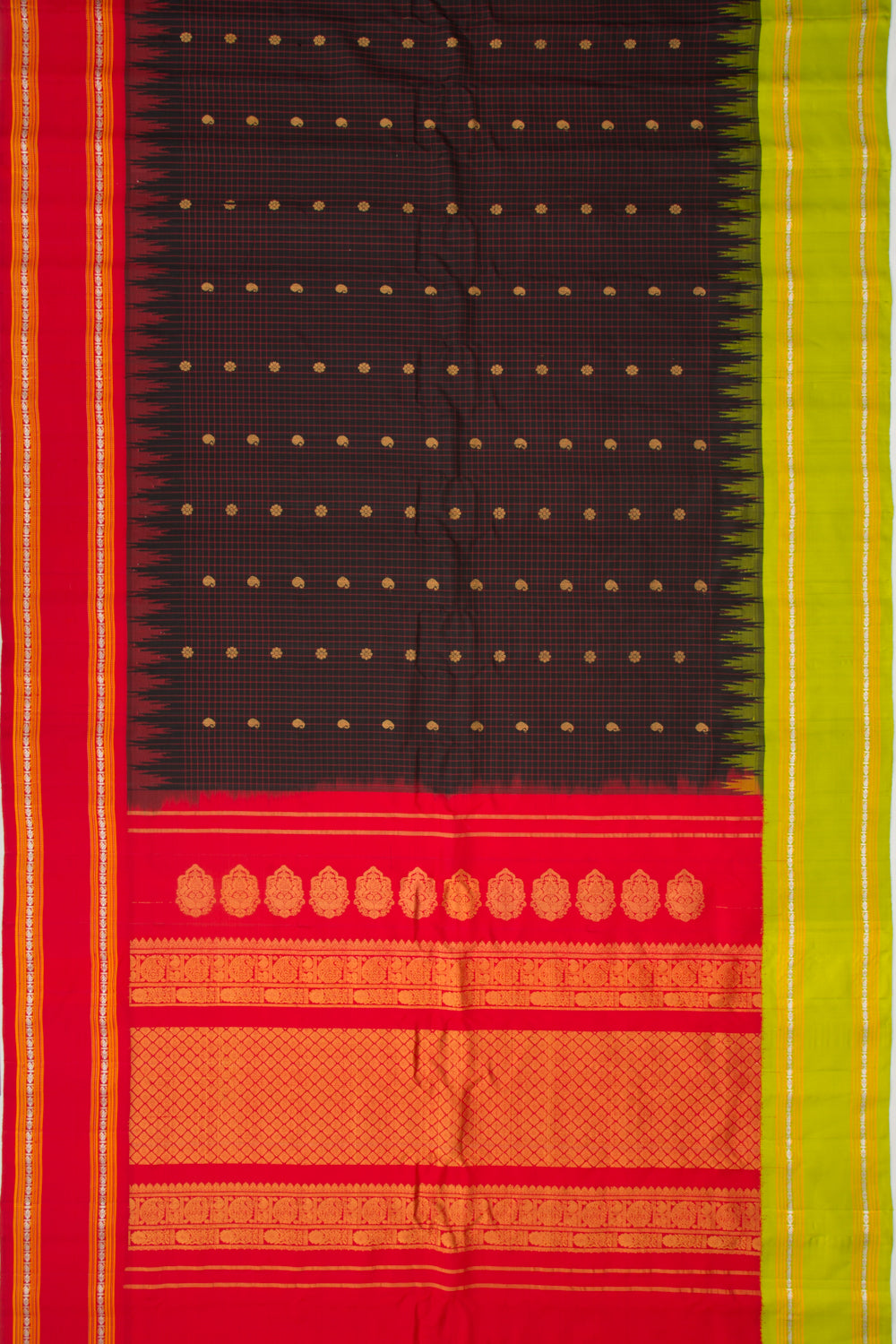 Gadwal Silk Checks And Butta Black Saree