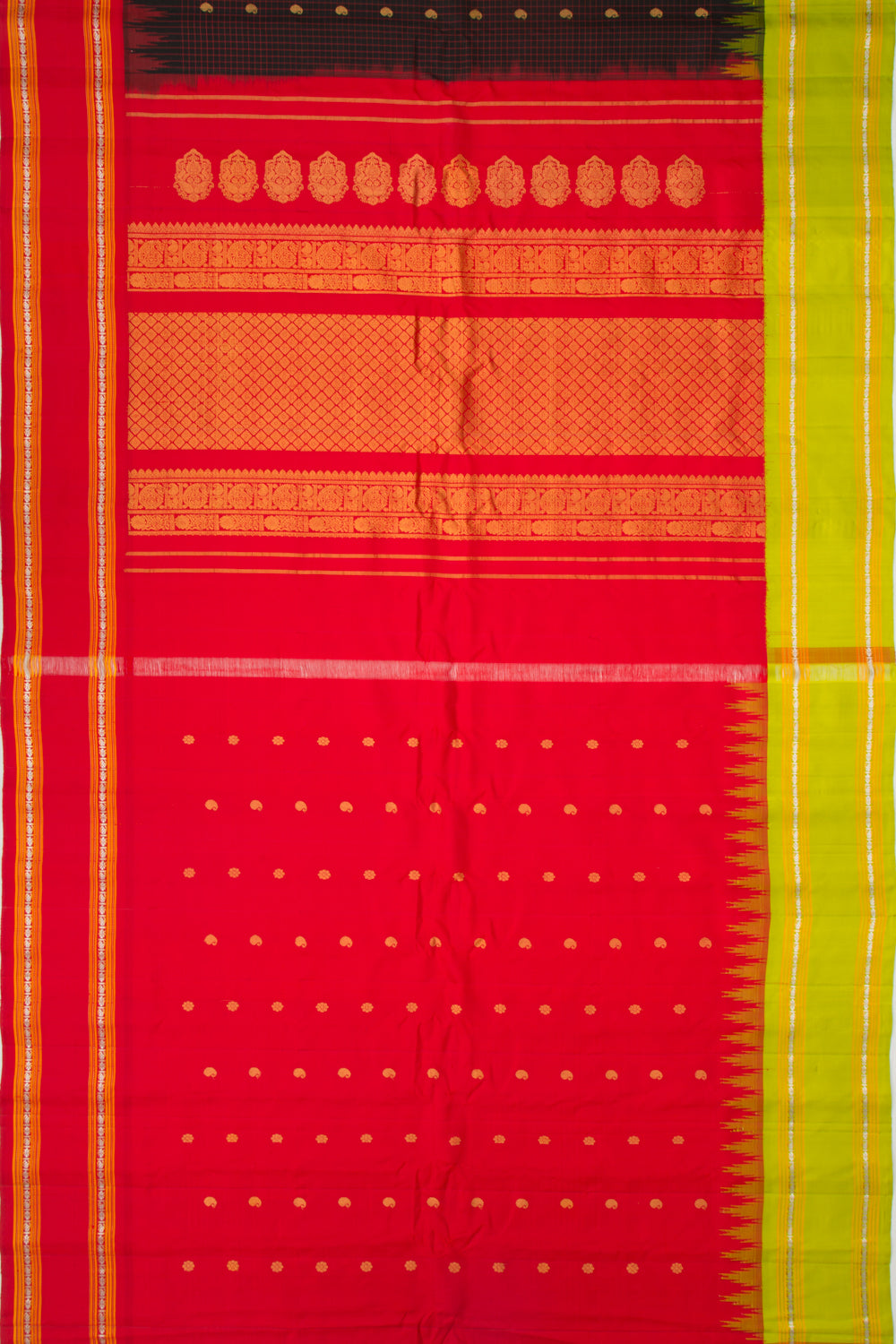 Gadwal Silk Checks And Butta Black Saree