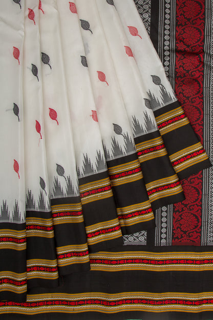 Gadwal Silk Butta Black And White Saree