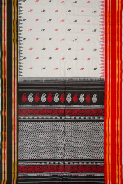 Gadwal Silk Butta Black And White Saree