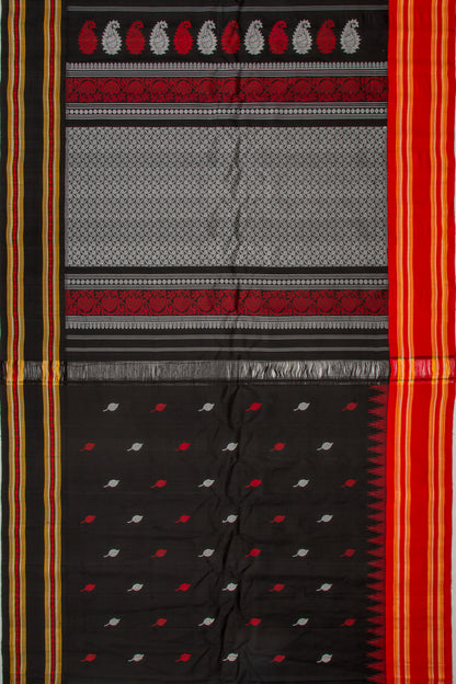 Gadwal Silk Butta Black And White Saree