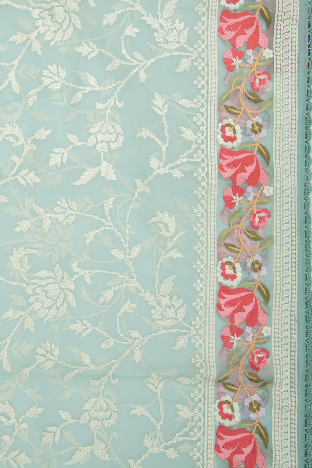 Organza Floral Embroidery Blue Saree