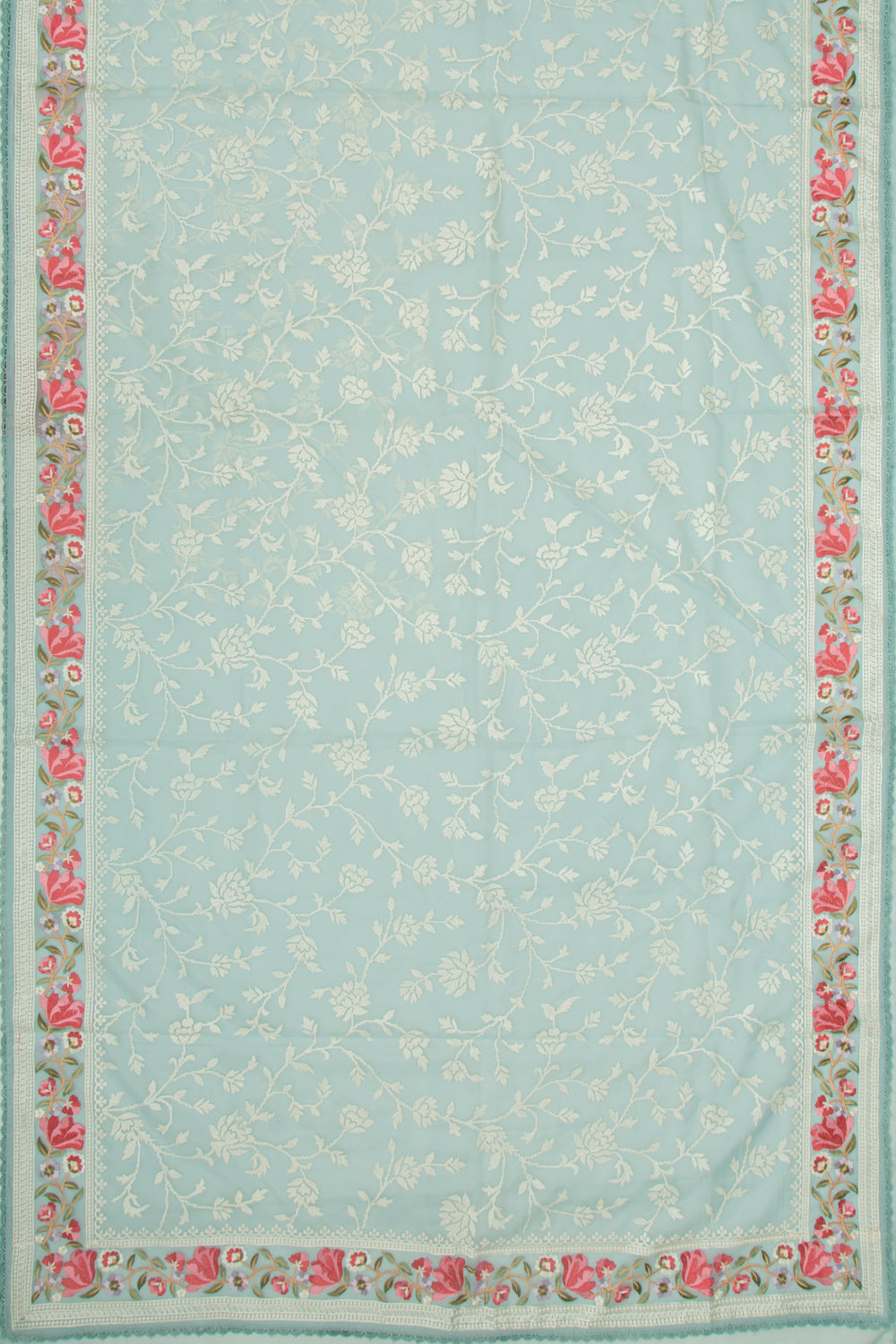 Organza Floral Embroidery Blue Saree