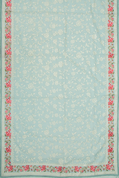 Organza Floral Embroidery Blue Saree