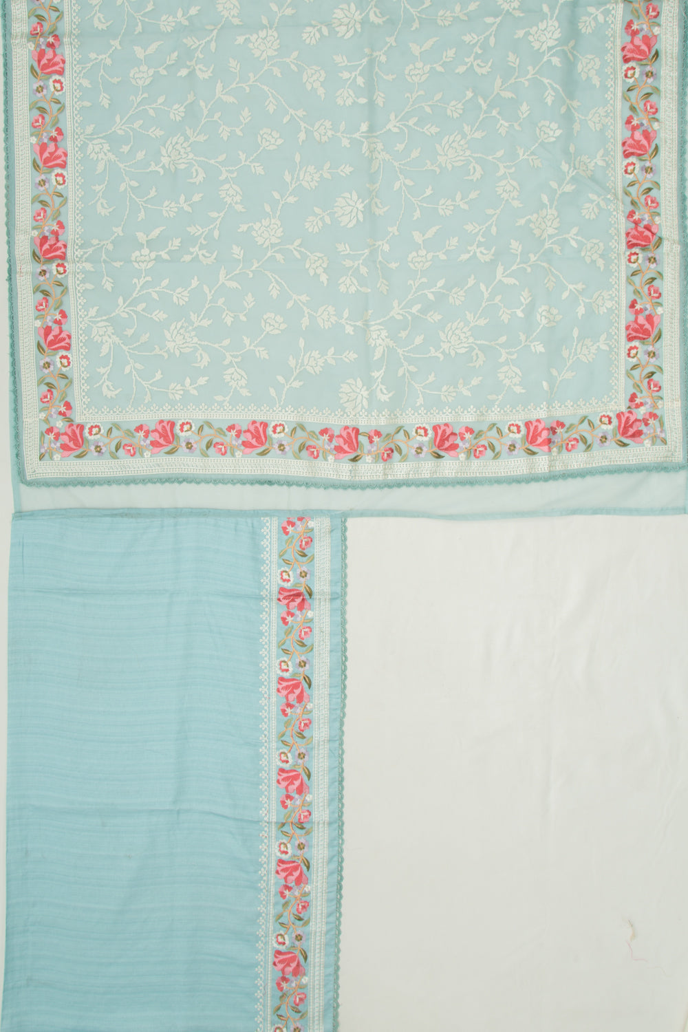 Organza Floral Embroidery Blue Saree
