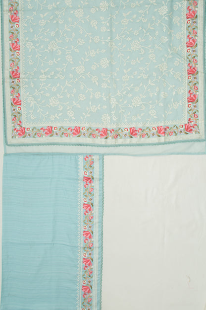 Organza Floral Embroidery Blue Saree