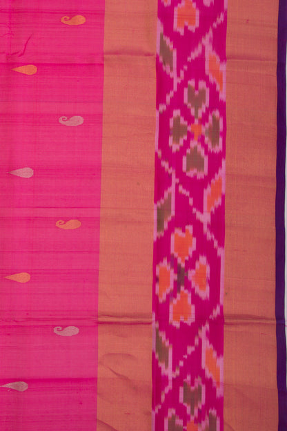 Uppada Silk Butta Pink Saree With Ikat Border