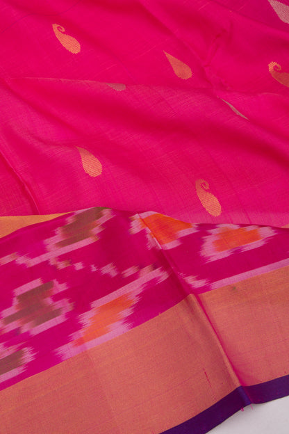Uppada Silk Butta Pink Saree With Ikat Border