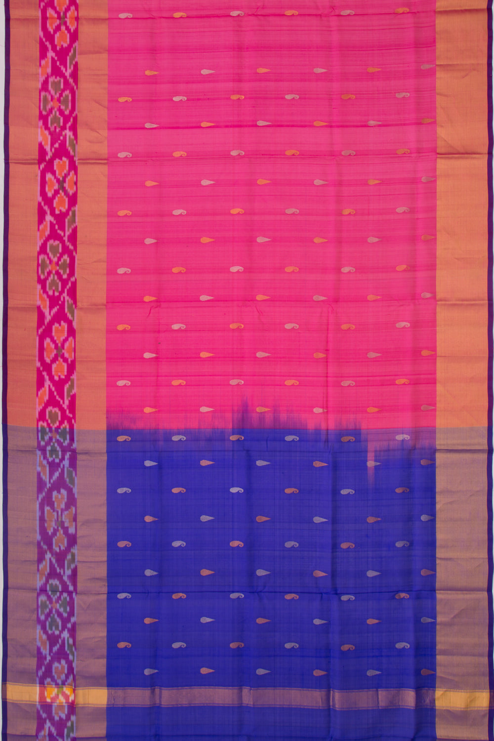 Uppada Silk Butta Pink Saree With Ikat Border