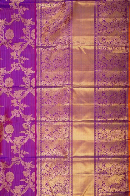 Kanchipuram Silk Oosi Lines And Jaal Purple Saree