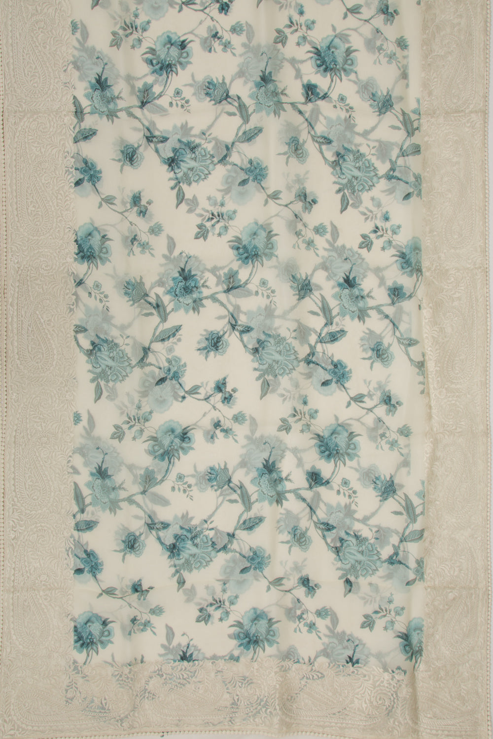 Organza Floral Printed Off White Saree
