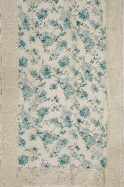 Organza Floral Printed Off White Saree