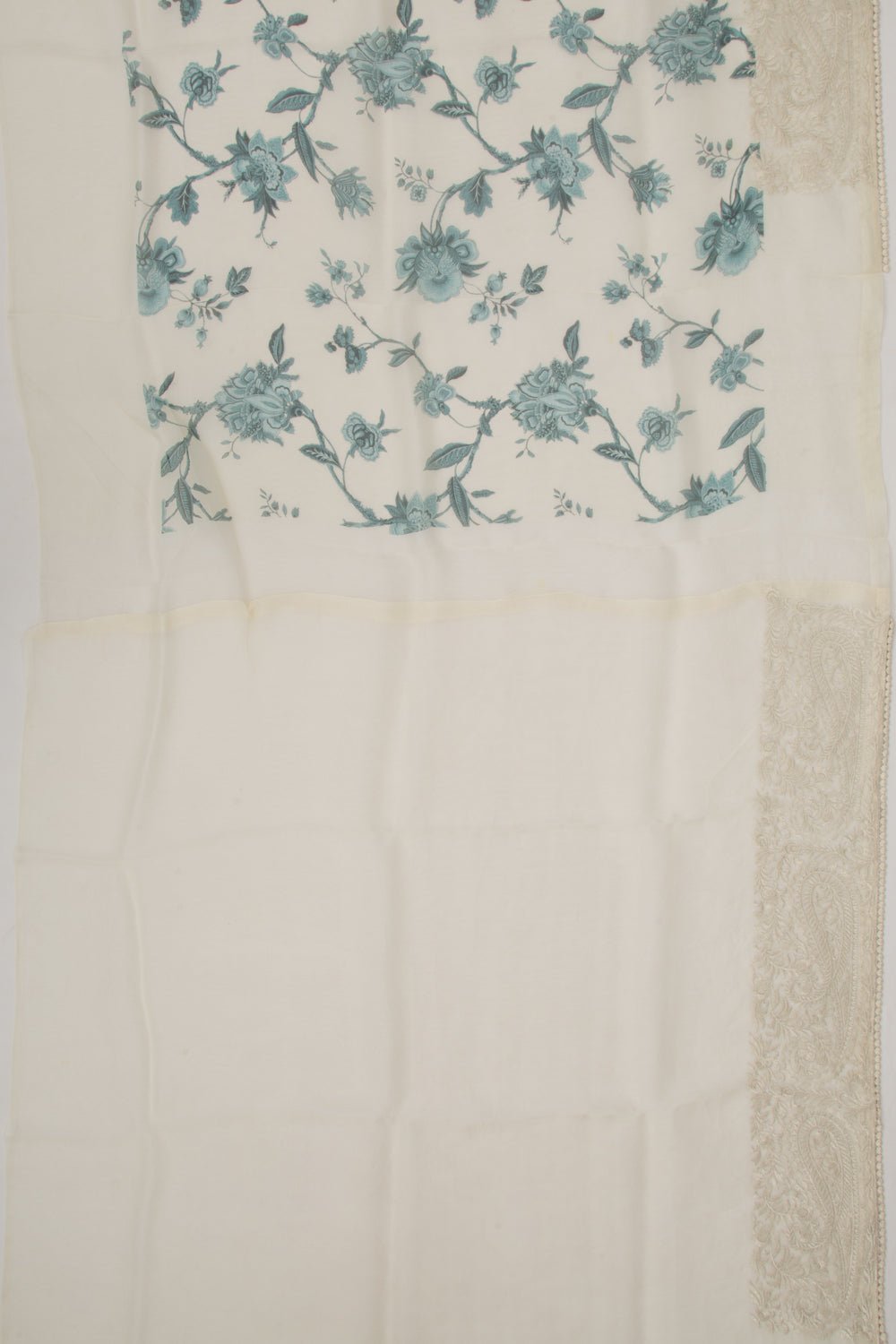 Organza Floral Printed Off White Saree